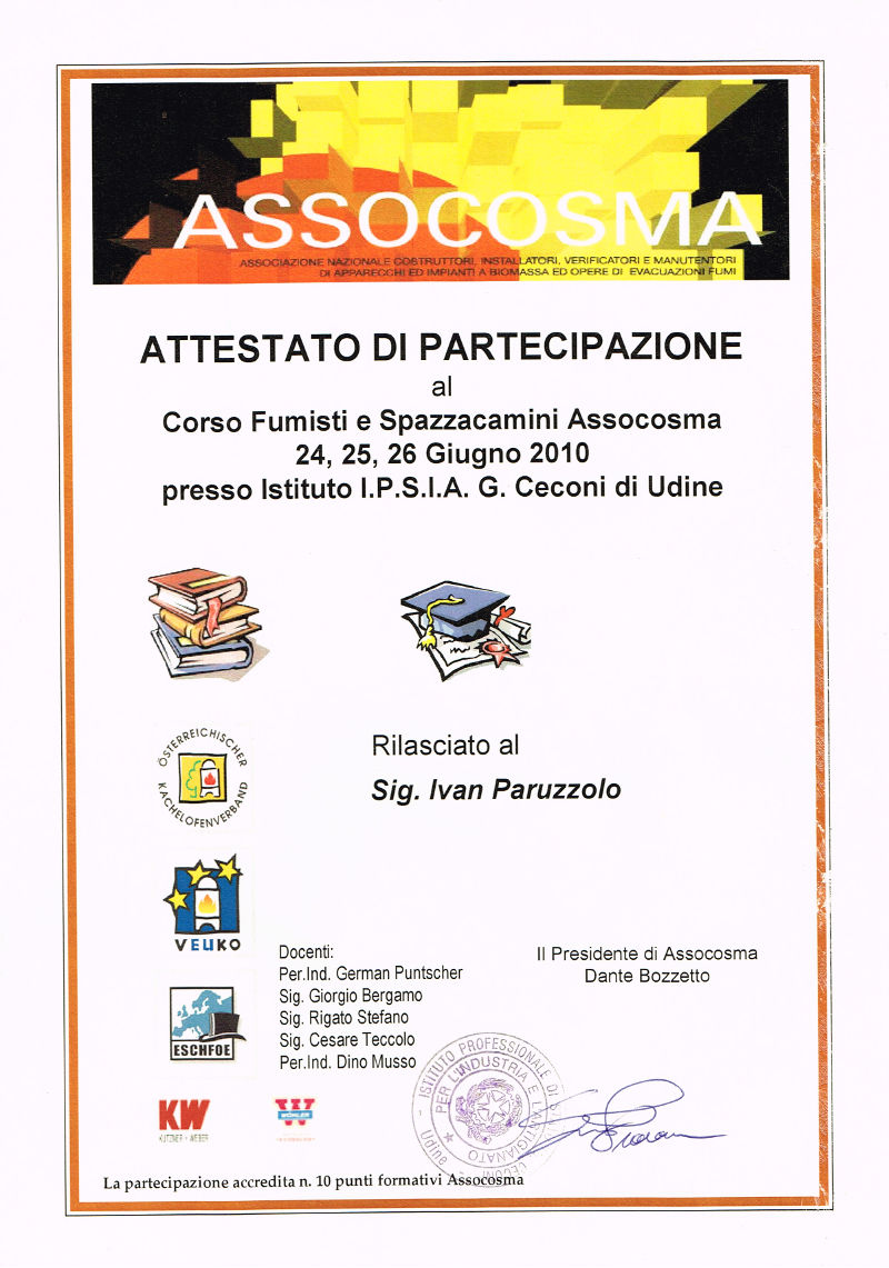 Attestato spazzacamini treviso